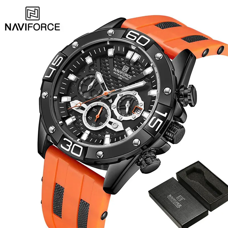 Naviforce NF8019 Black Dial Orange Silicone Strap Men's Watch